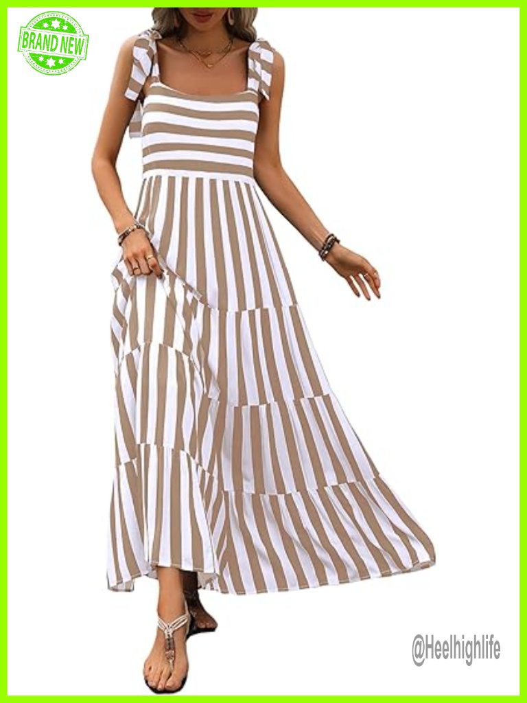 Floral Sleeveless Maxi Dress Square Neck Spaghetti Strap Tiered Flowy Beach